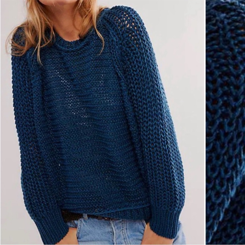 Free People Deep Blue Crew Neck Sweater